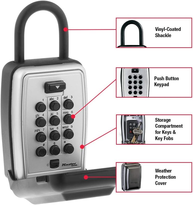 MasterLock Black Outdoor Key Lock Box with Push Buttons to Hide a Key, Easily Set, Share, and Change Combination for Tenants, Guests, Clients, Move Between Listings, 5422E - Image 1